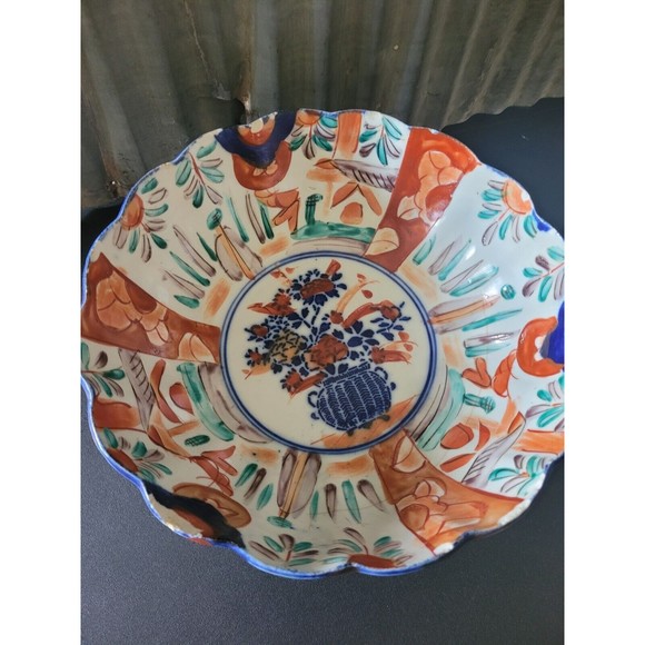 Imari Scalloped Blue Basket With Its Stunnimg Floral Center Bowl 10 In - Picture 2 of 7
